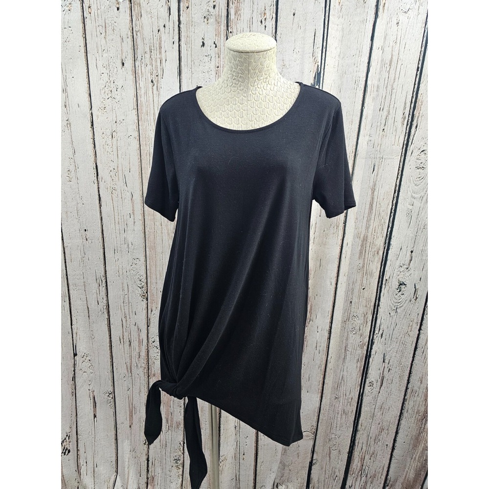 Shiela Rose Women's XL Black Tie Side Shirt Dress Short Sleeve Tunic‎ Summer EUC